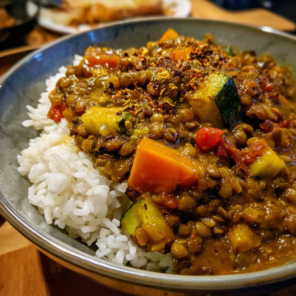 Vegetarisches Abendessen mit Linsencurry