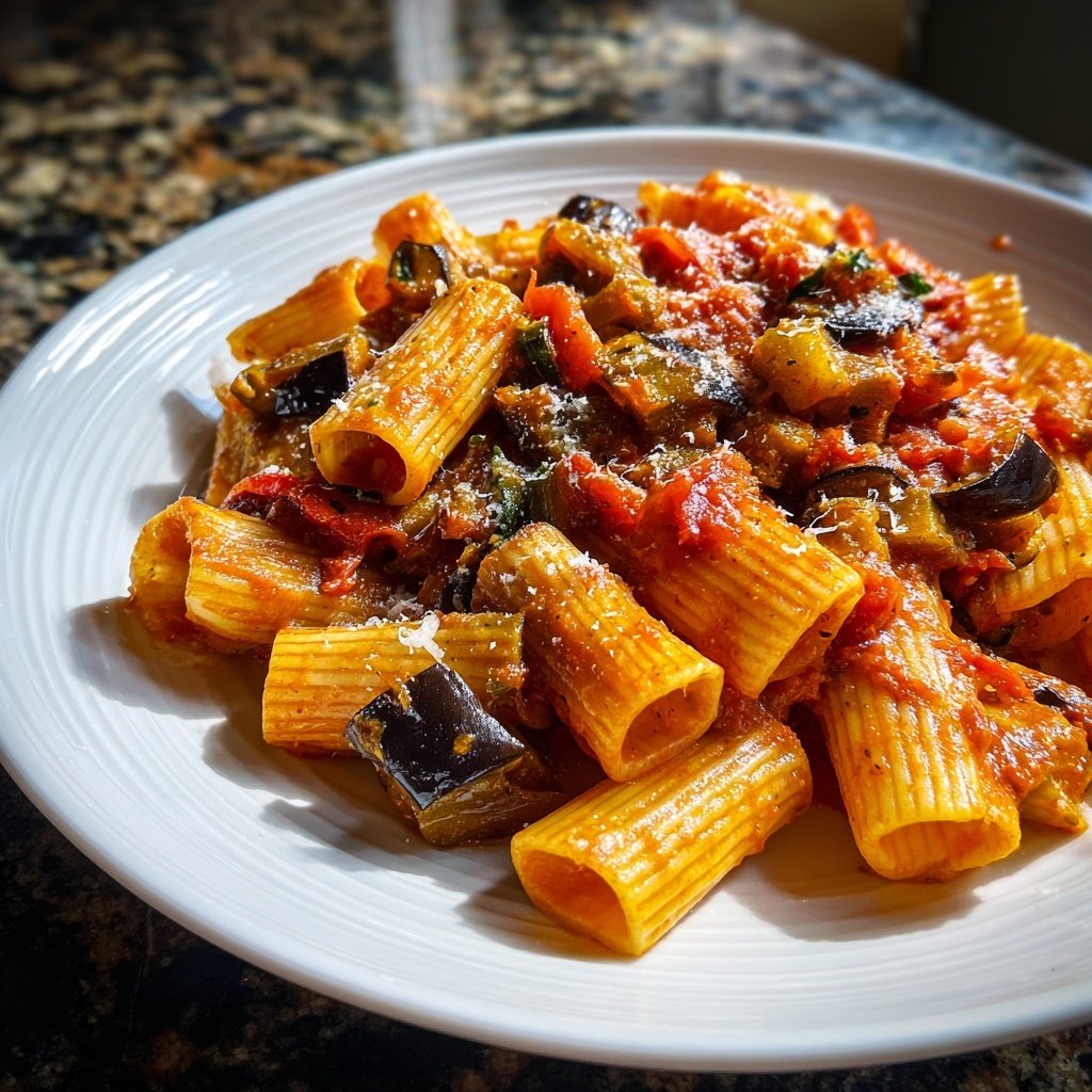 Rigatoni mit Auberginen-Tomatensauce