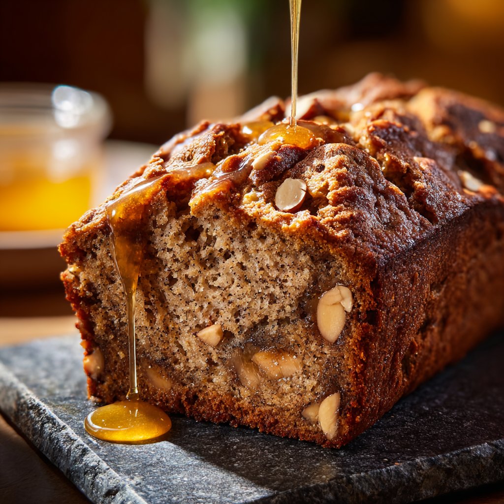 Bananenbrot mit Mandelstückchen und Honig