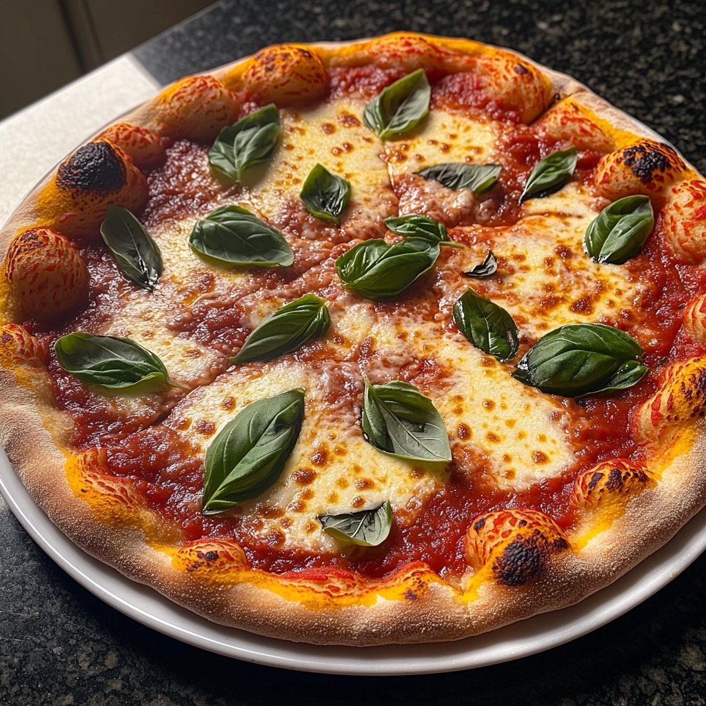 Margherita Pizza mit frischem Basilikum