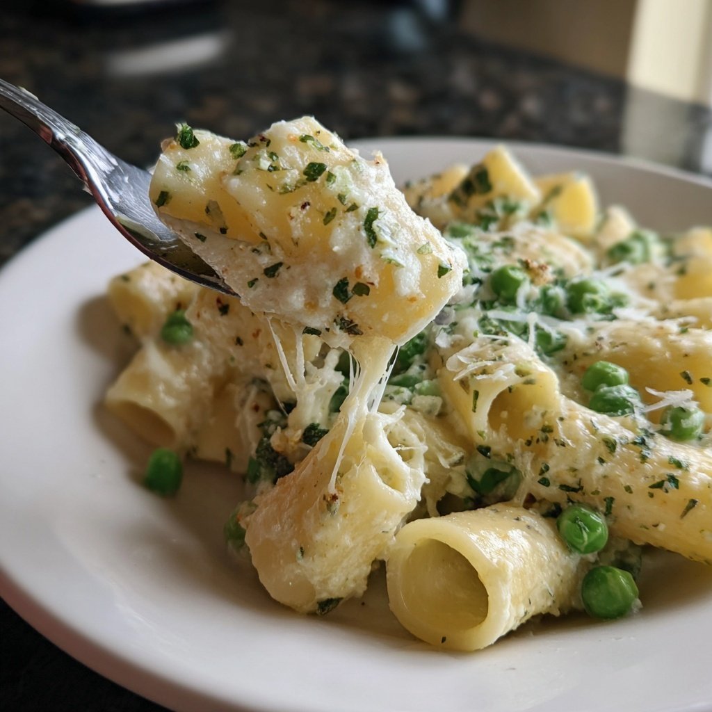 Rigatoni mit Erbsen und Parmesan