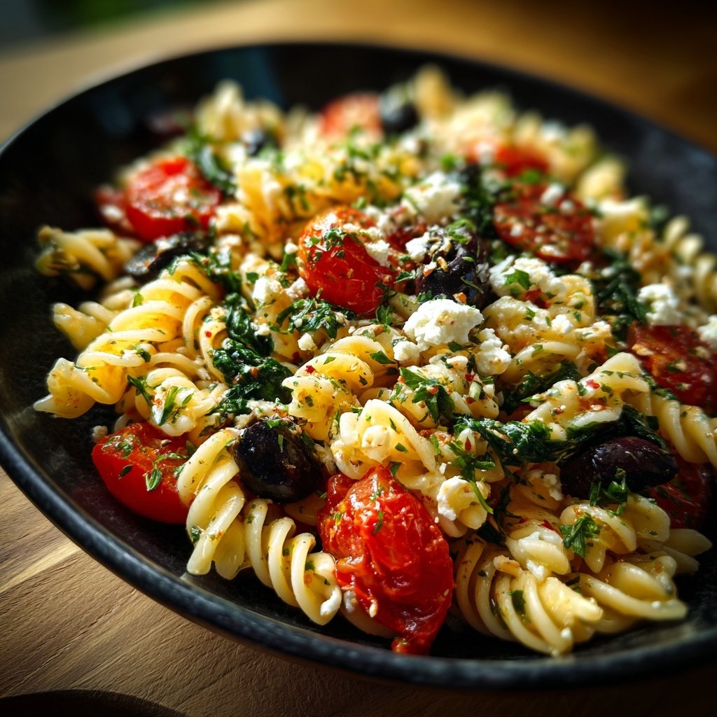 Mediterraner Nudelsalat Mit Spinat